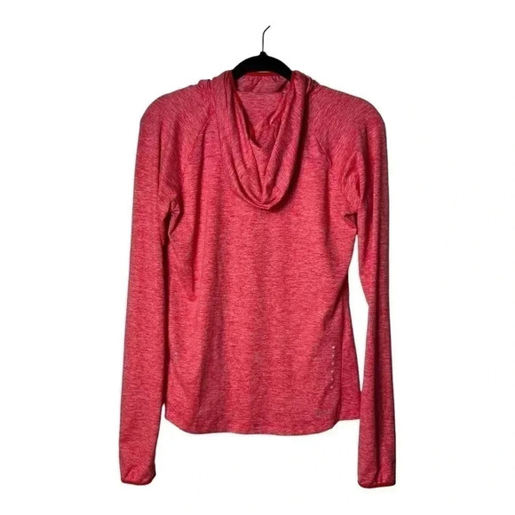 1303. NIKE RUN DRI FIT LONG SLEEVE TOP WITH‎ HOOD AND MOCK NECKLINE BRIGHT CORAL - Picture 6 of 9